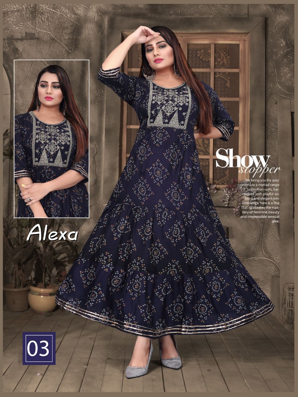 Aagya Golden Alexa Rayon Printed fancy Wear Designer Long Kurti Collection